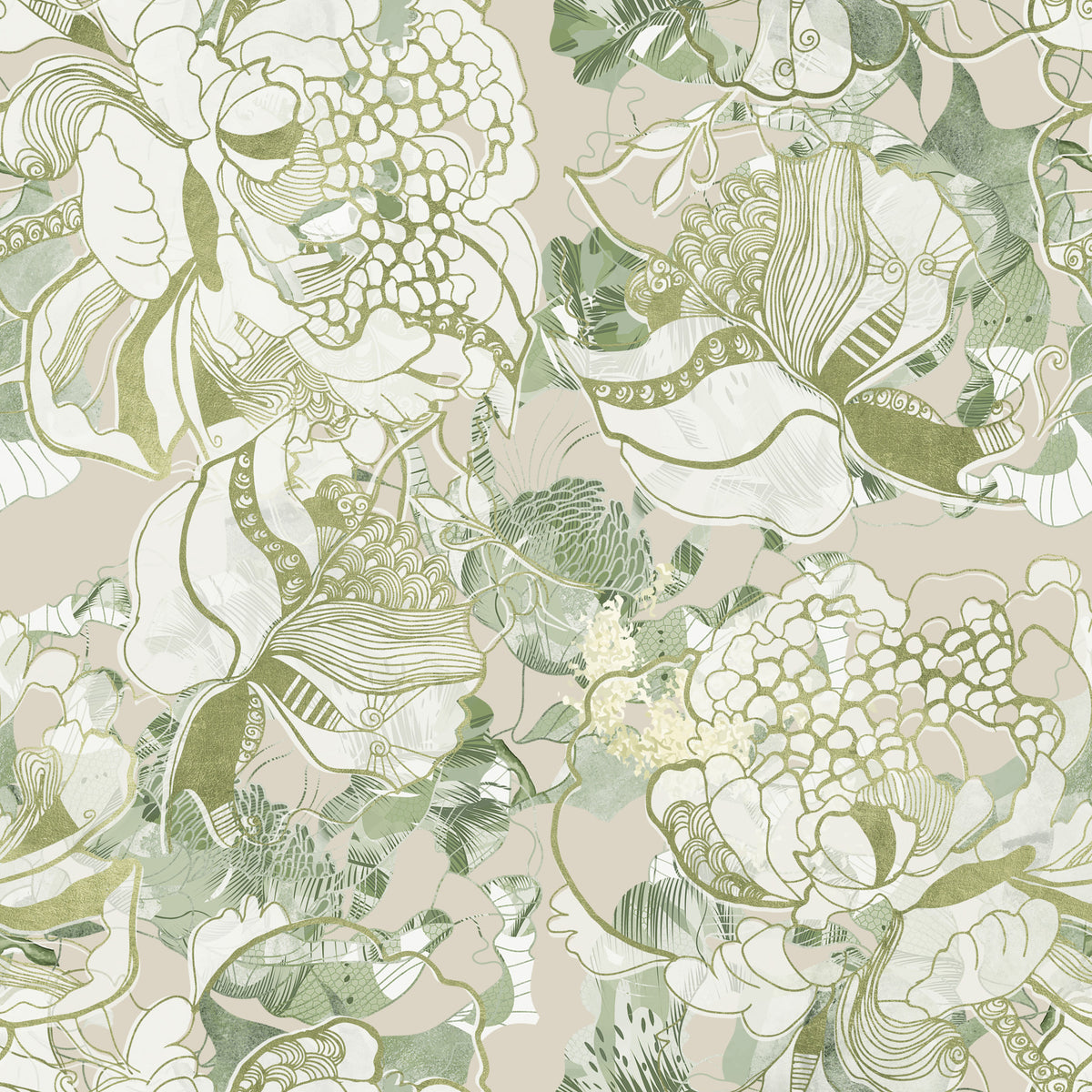 Soft Sage Green Peony Wallpaper⁠ in your room