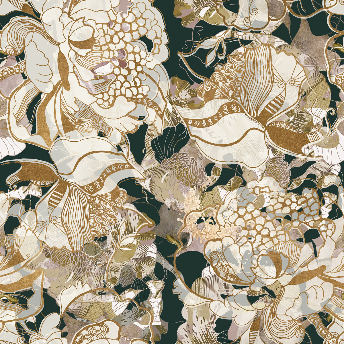 Dark Botanical Peony Wallpaper⁠ in your room