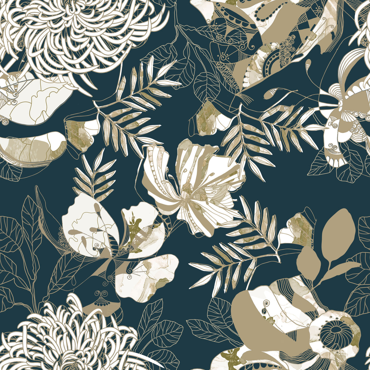 Art Deco Teal Floral Wallpaper⁠ in your room