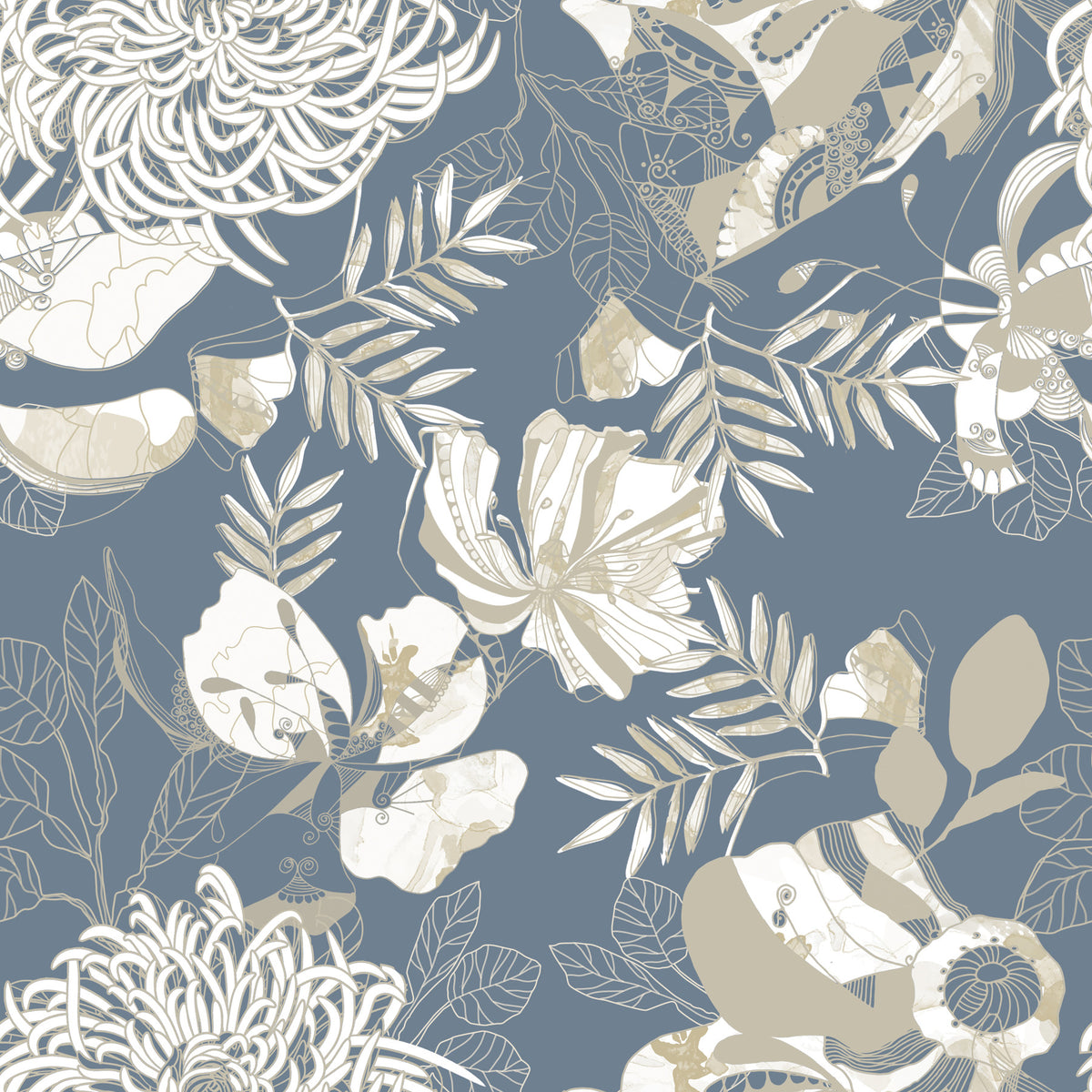 Dusty Blue Floral Wallpaper⁠ in your room
