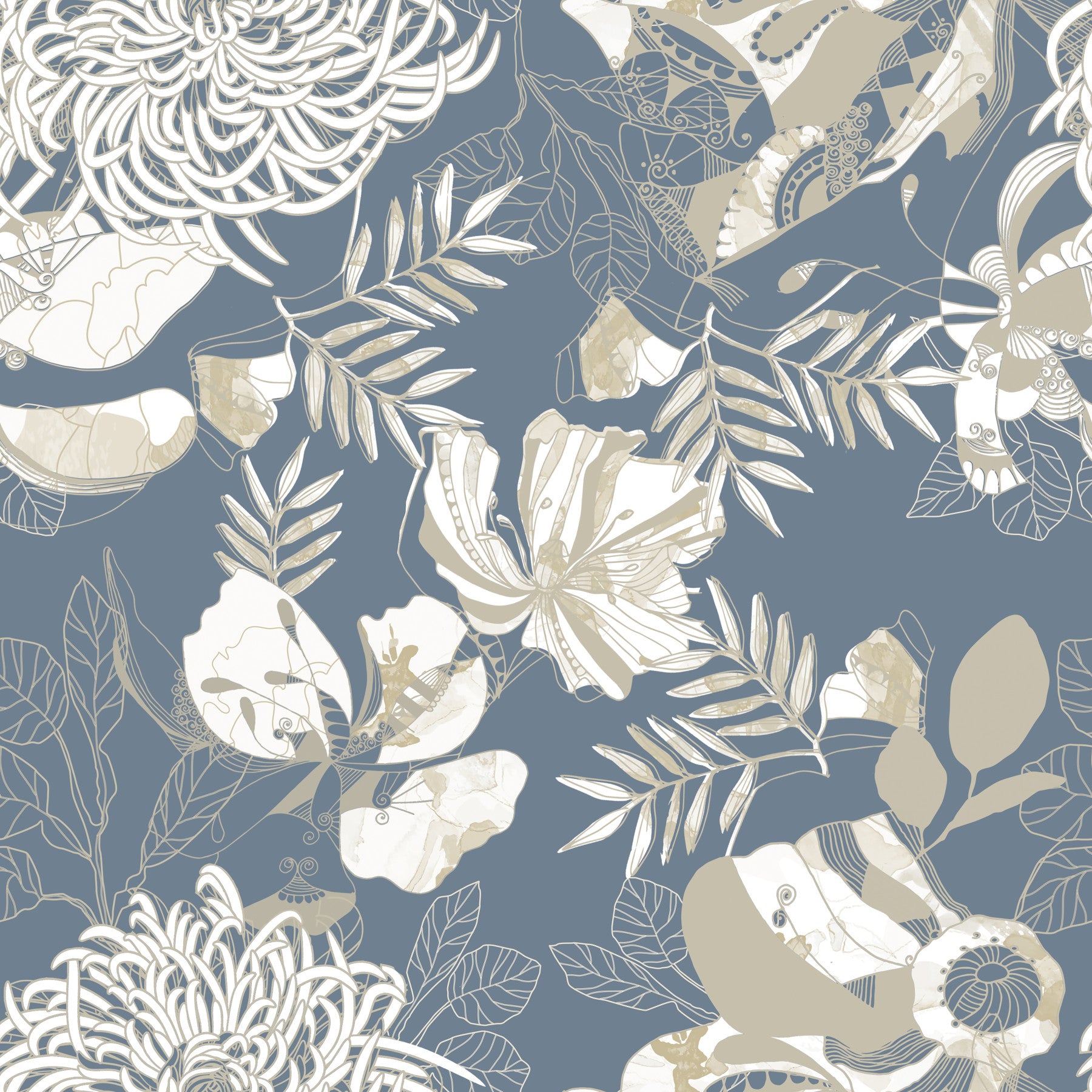 Dusty Blue Floral Wallpaper⁠