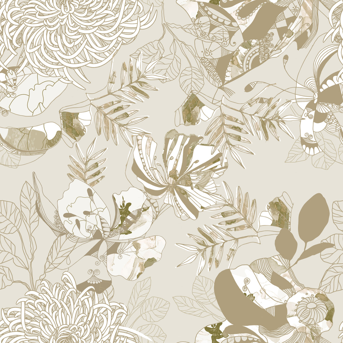 Warm Neutral Chrysanthemum Wallpaper⁠ in your room — zoomed
