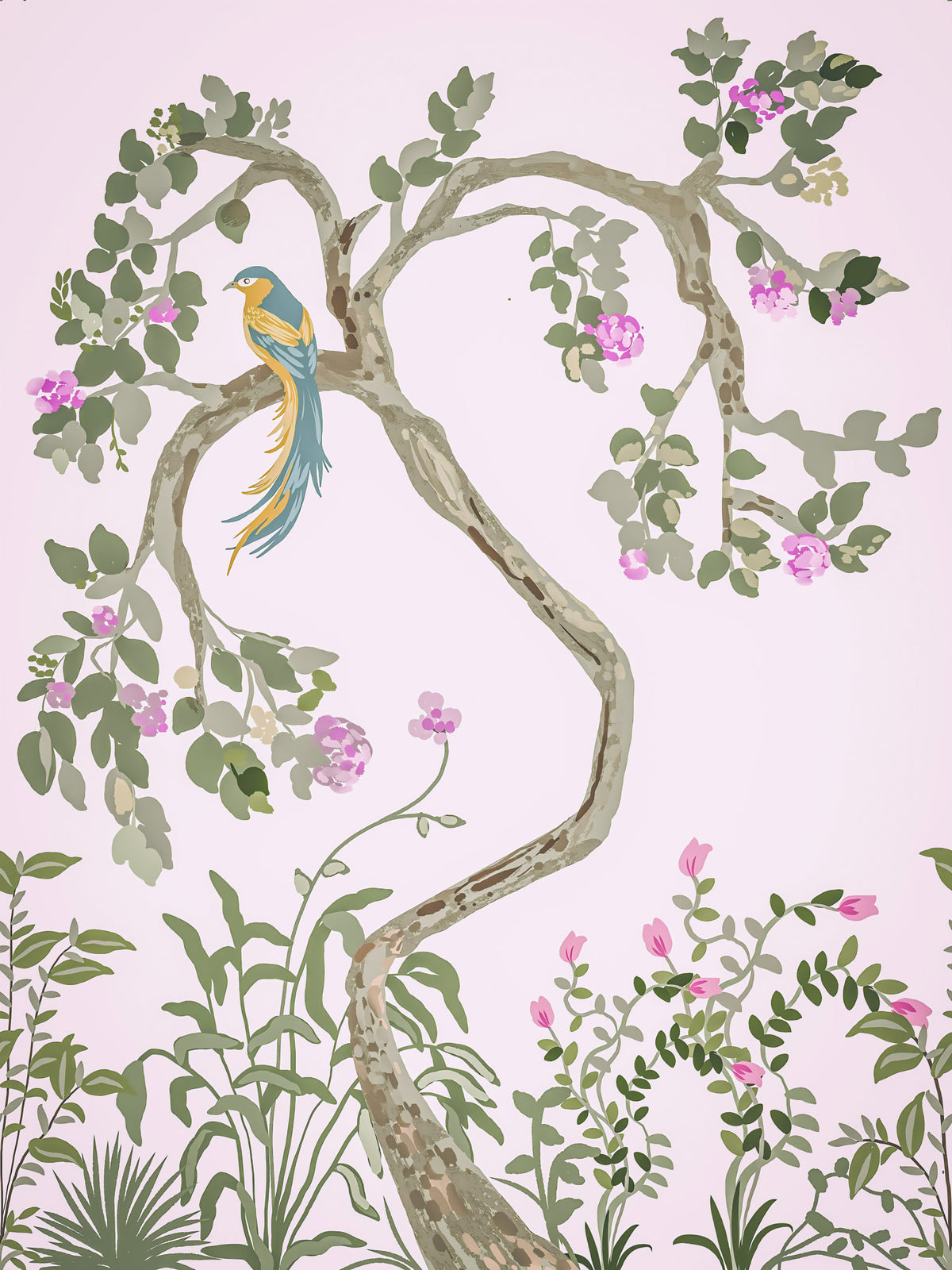 Chinoiserie Garden with Beautiful Birds  Wall Mural in your room