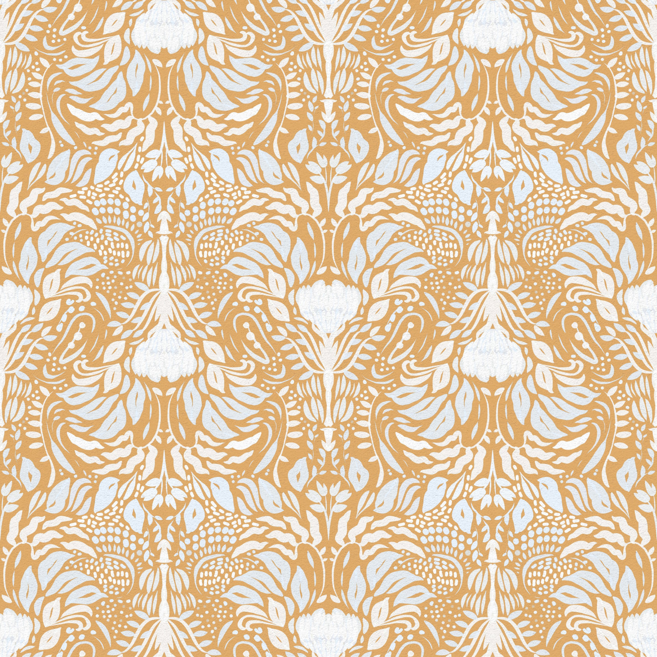 Golden Folk Floral Symmetry Wallpaper⁠