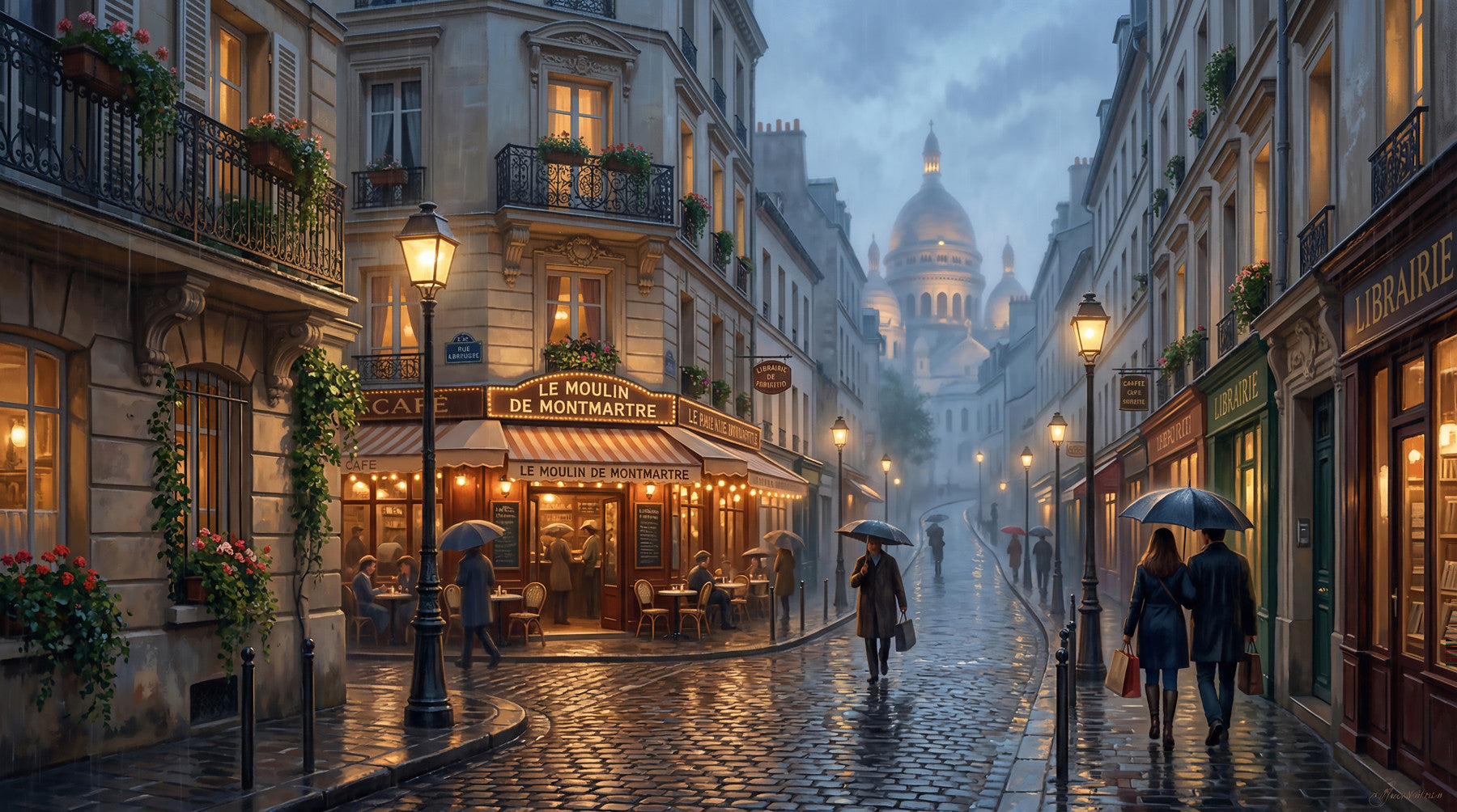 Parisian Rain, Montmartre Glow Wall Mural