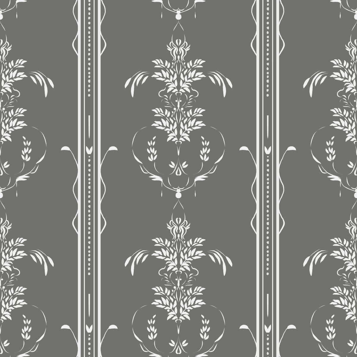 Timeless  Cottagecore Gray Botanical Motif Stripes Wallpaper⁠