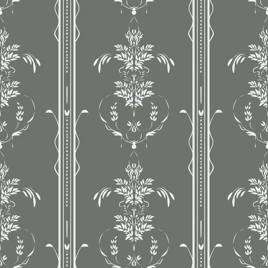 Timeless  Cottagecore Gray Botanical Motif Stripes Wallpaper⁠
