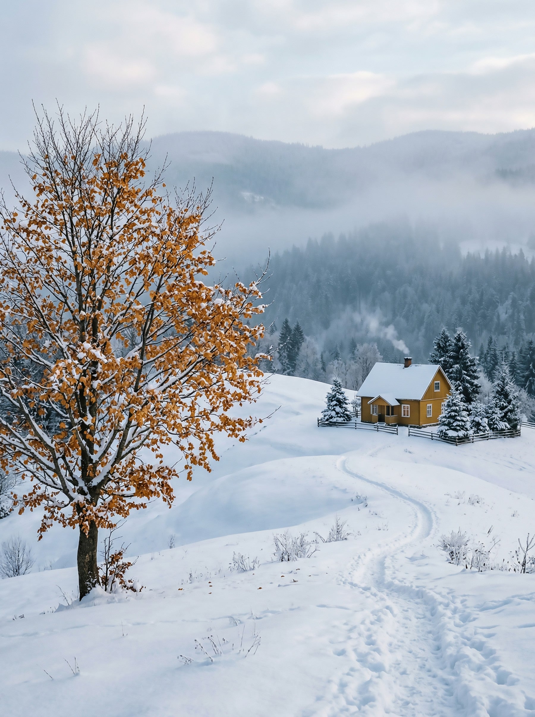 Golden Tree, Snowy Haven Wall Mural