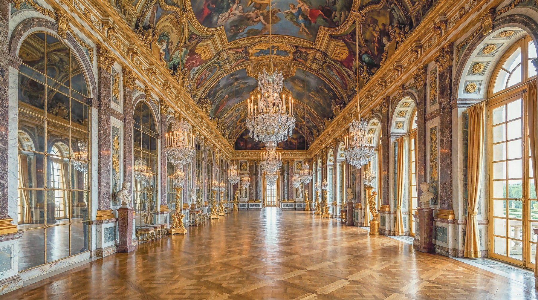 Versailles Palace: Hall of Mirrors Grandeur Wall Mural in your room — zoomed