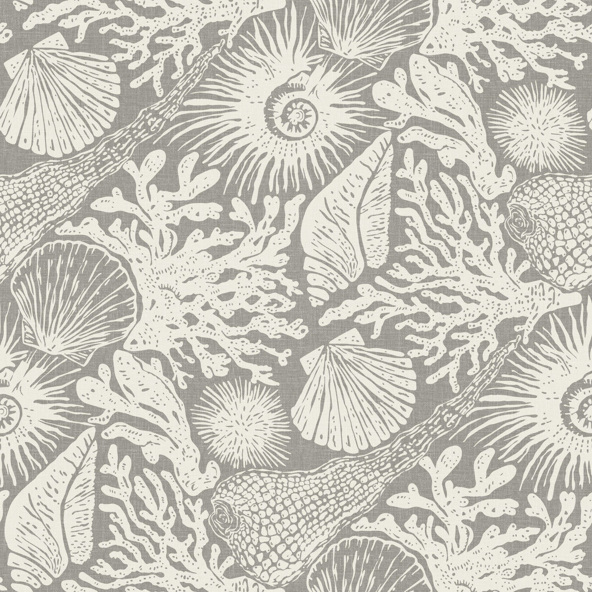 Boho Seashell & Coral Gray Wallpaper⁠