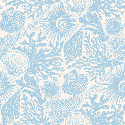 Boho Seashell & Coral Soft Blue Wallpaper⁠