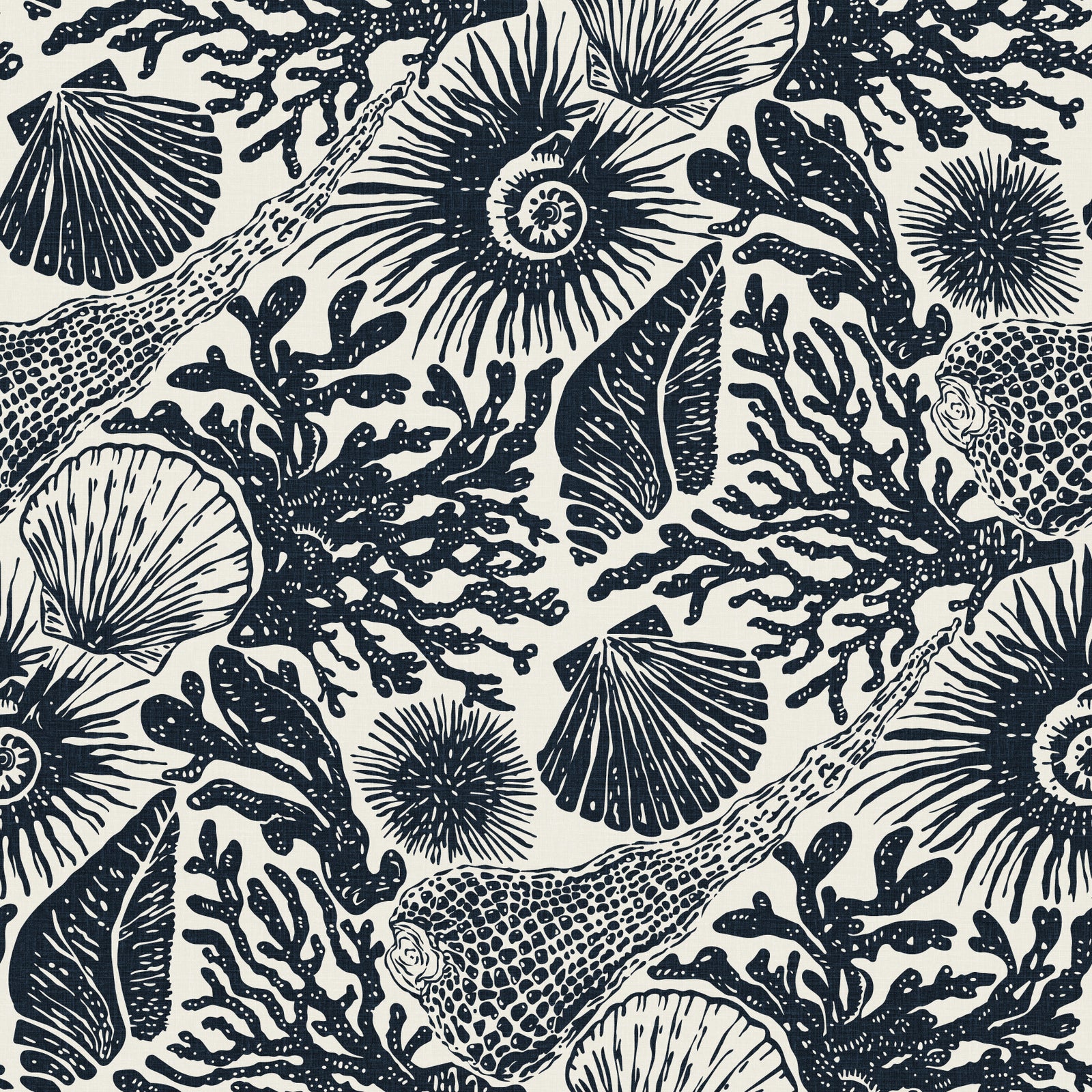 Boho Seashell & Coral Midnight Blue Wallpaper⁠