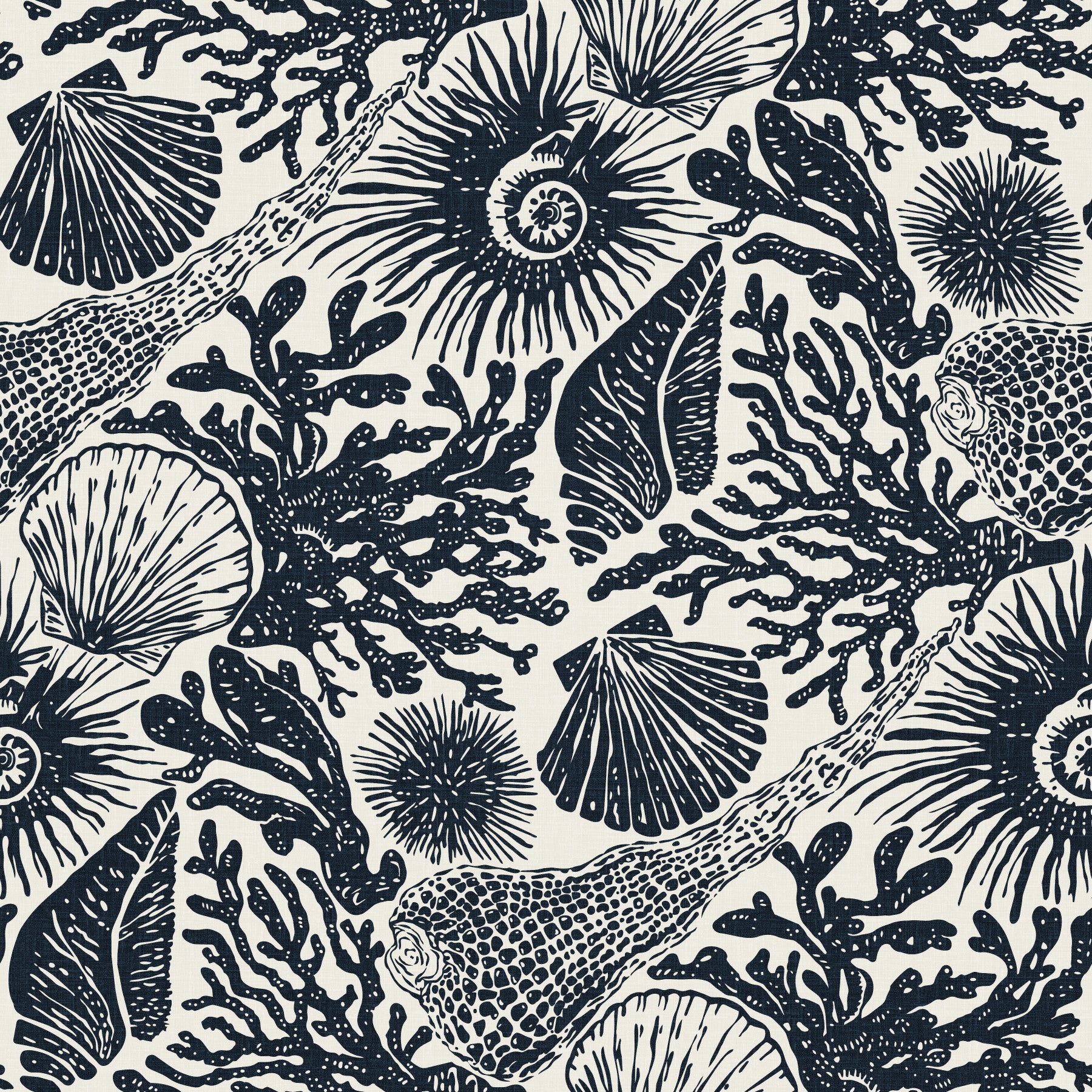 Boho Seashell & Coral Midnight Blue Wallpaper⁠