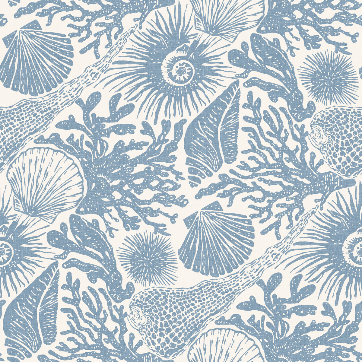 Boho Seashell & Coral Muted Blue Wallpaper⁠ in your room — zoomed