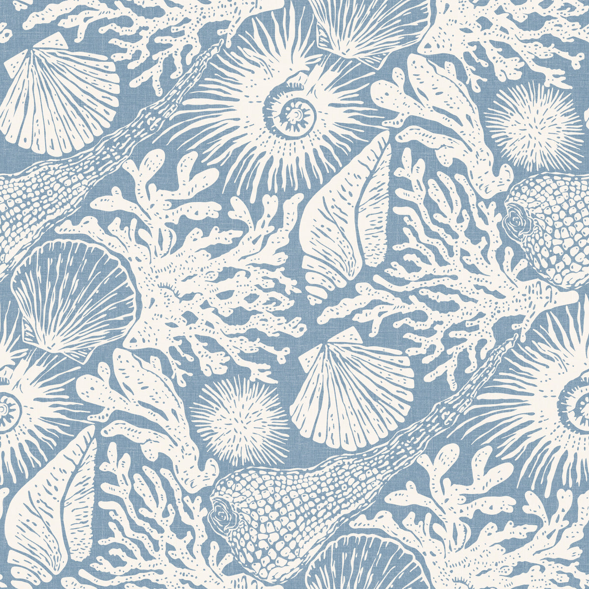 Boho Seashell & Coral Off-White on Azure Wallpaper⁠ in your room