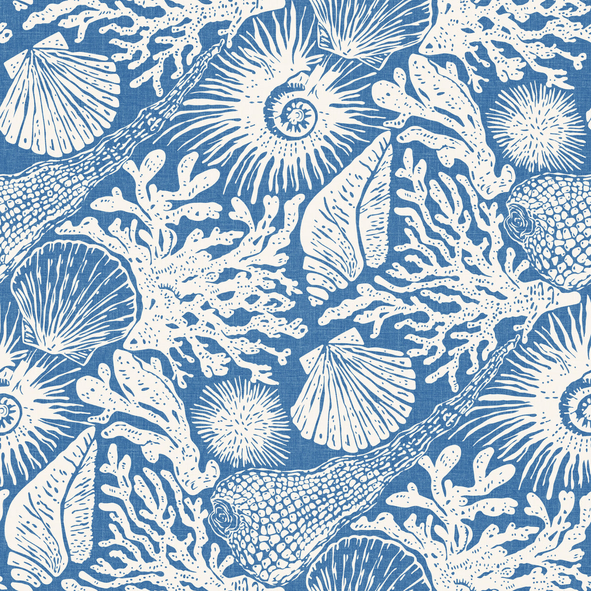 Boho Seashell & Coral Denim Blue Wallpaper⁠ in your room — zoomed
