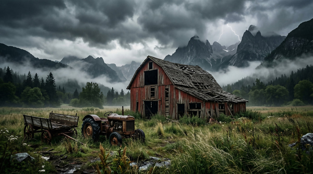 Rustic Thunder: Mountain Storm Wall Mural in your room