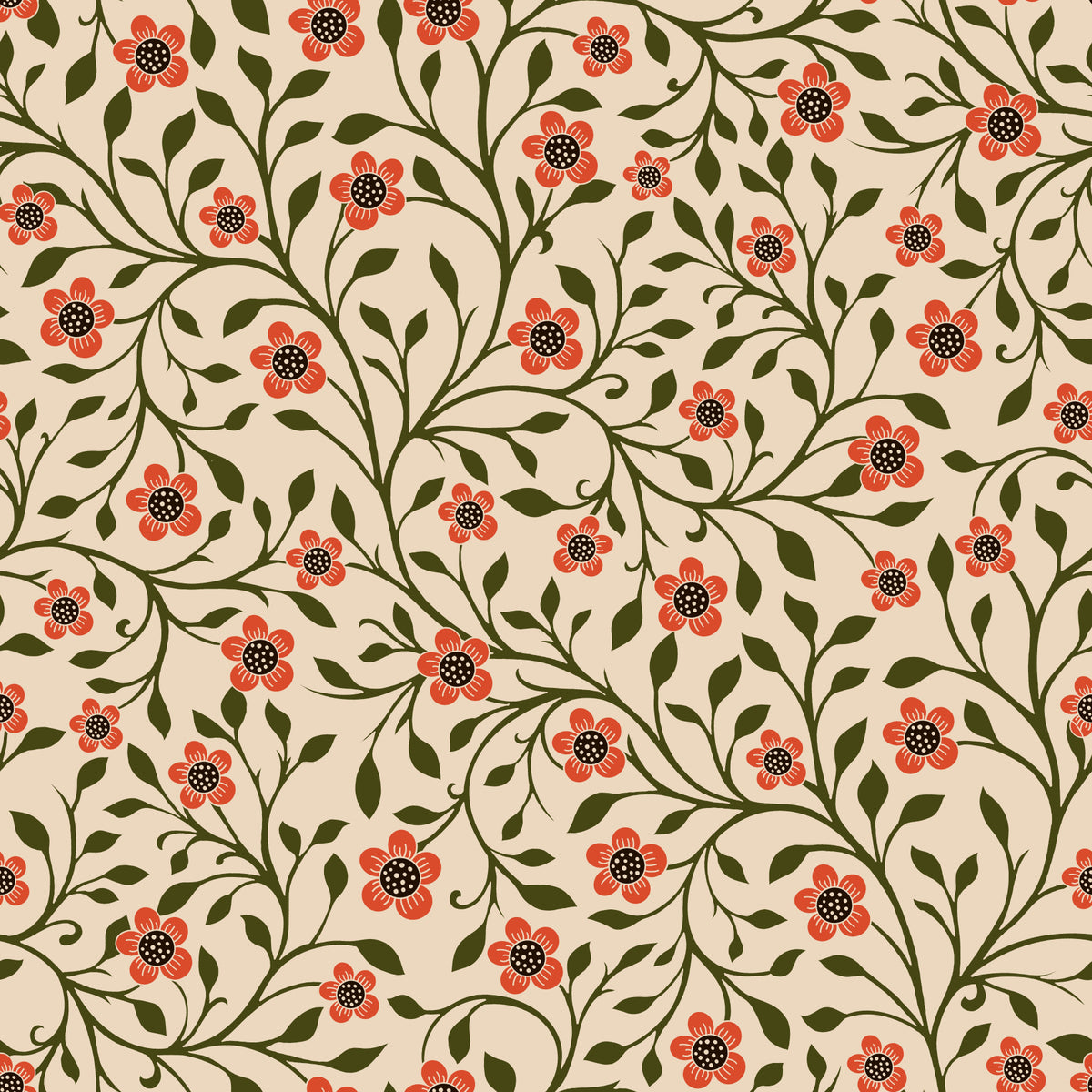 Warm Folk Floral Vines Wallpaper⁠ in your room — zoomed