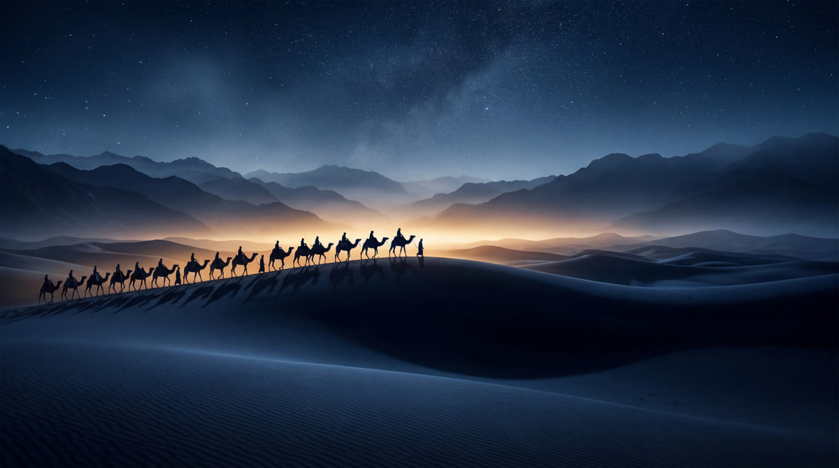 Desert Odyssey: Under a Star-Filled Sky Wall Mural in your room