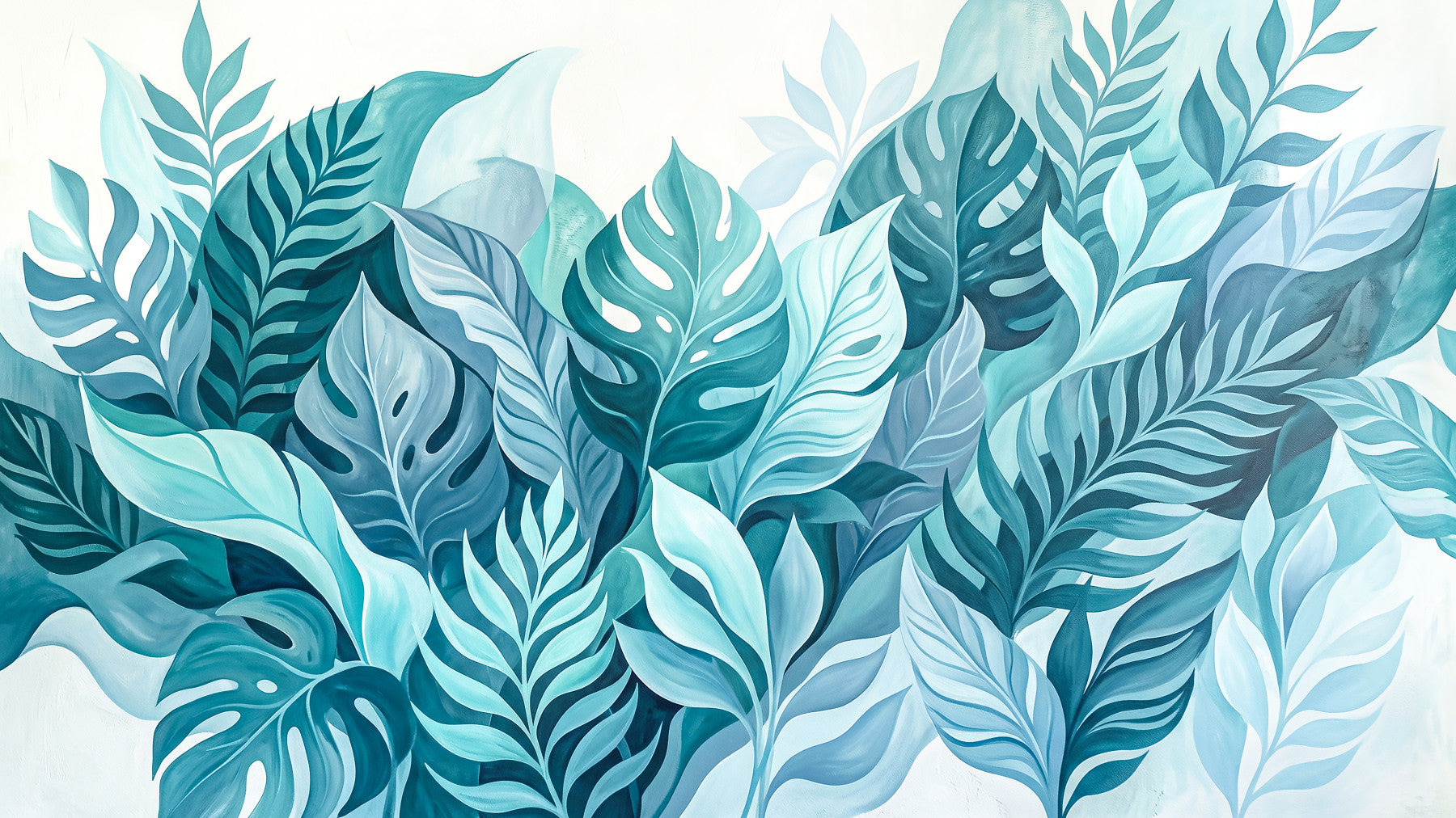 Aqua Botanical Oasis Wall Mural