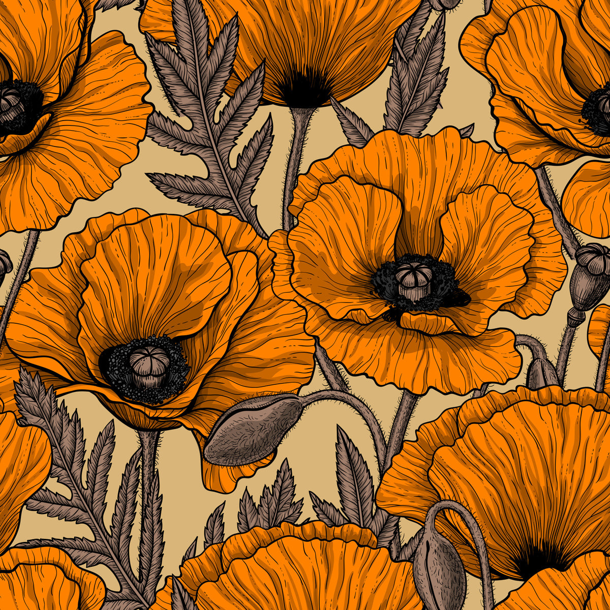 Orange poppy garden Wallpaper⁠ in your room — zoomed