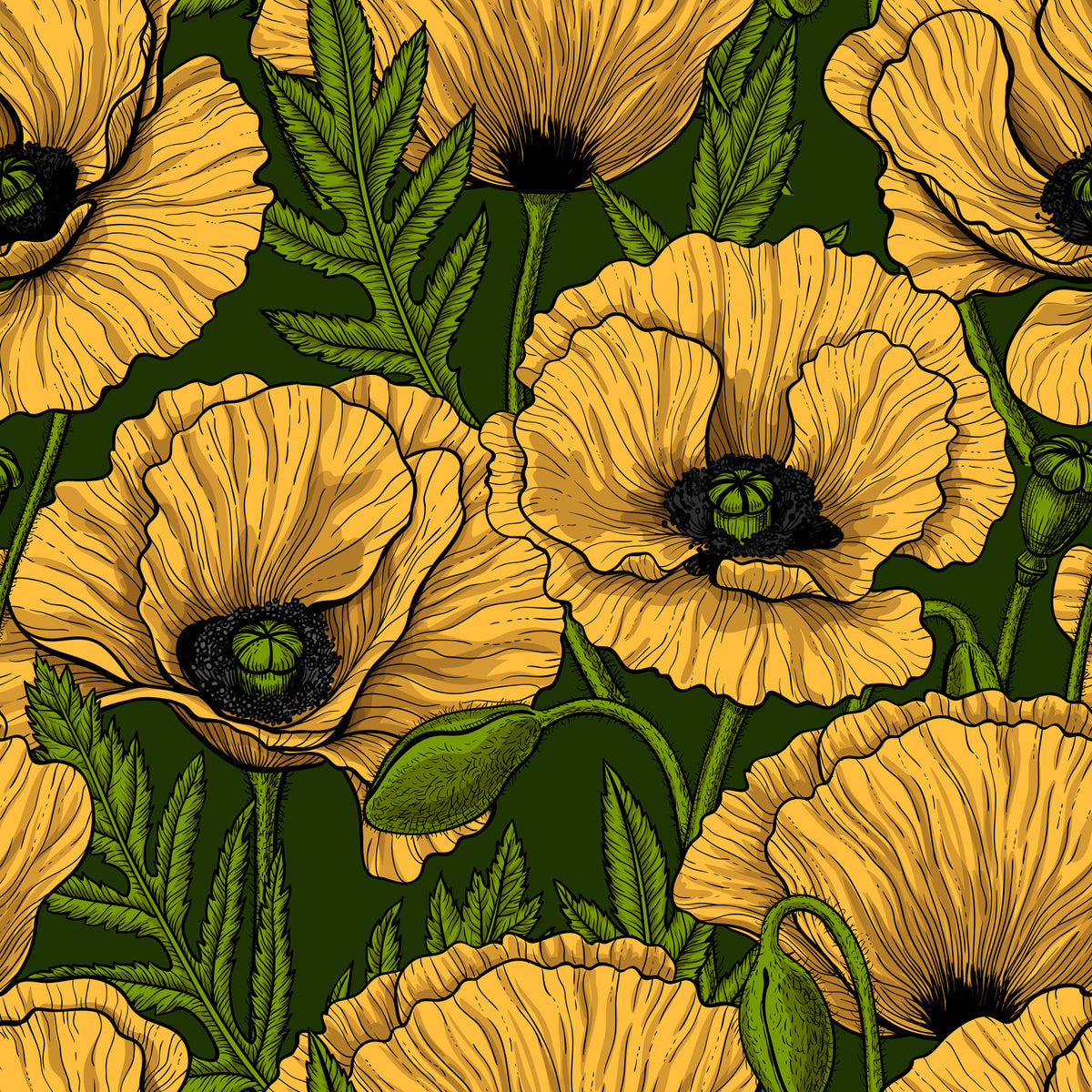 Yellow poppy garden Wallpaper⁠ in your room — zoomed