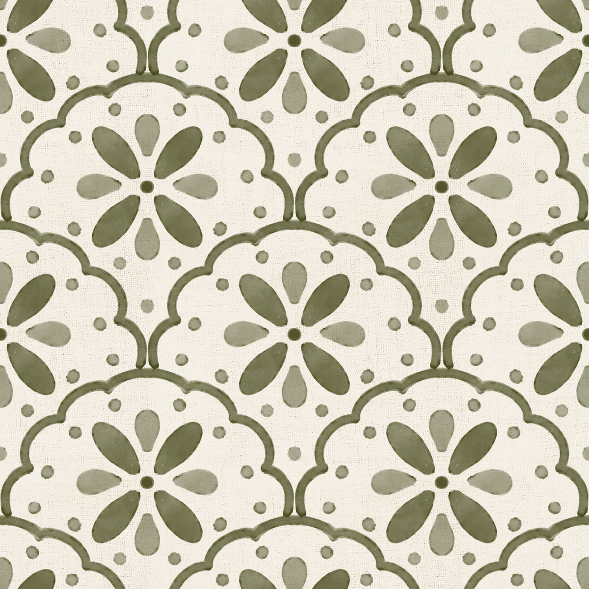 Tuscany Scallop Olive Wallpaper⁠ in your room — zoomed
