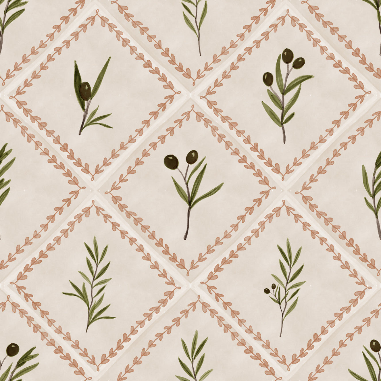 Tuscany Olive Decorated Tiles Wallpaper⁠