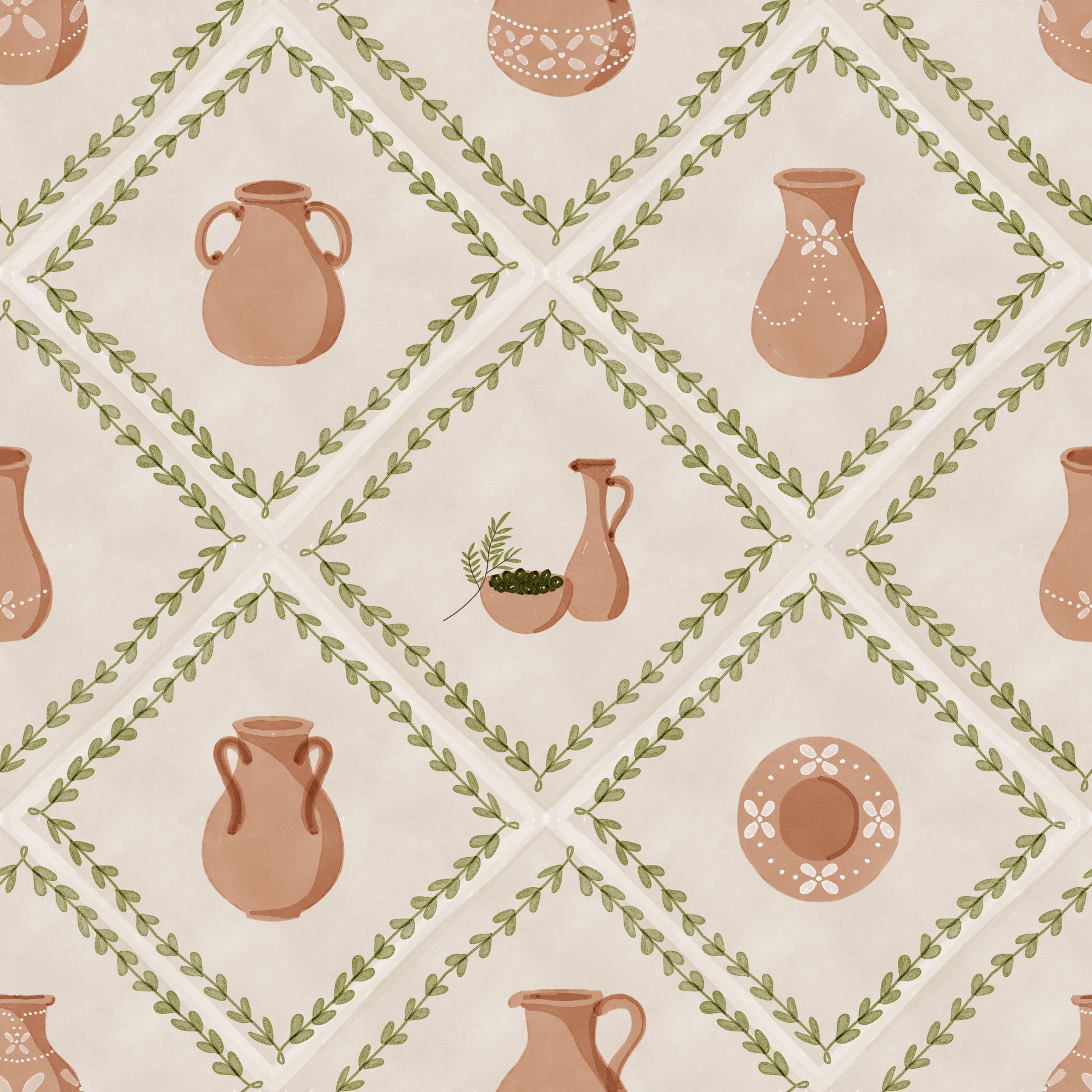 Tuscany Pottery Decorated Tiles Wallpaper⁠