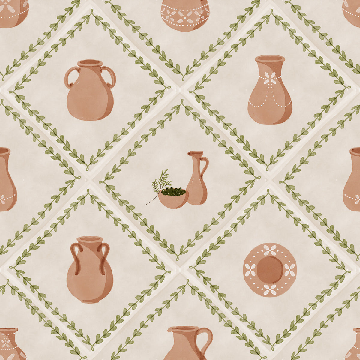 Tuscany Pottery Decorated Tiles Wallpaper⁠ in your room — zoomed