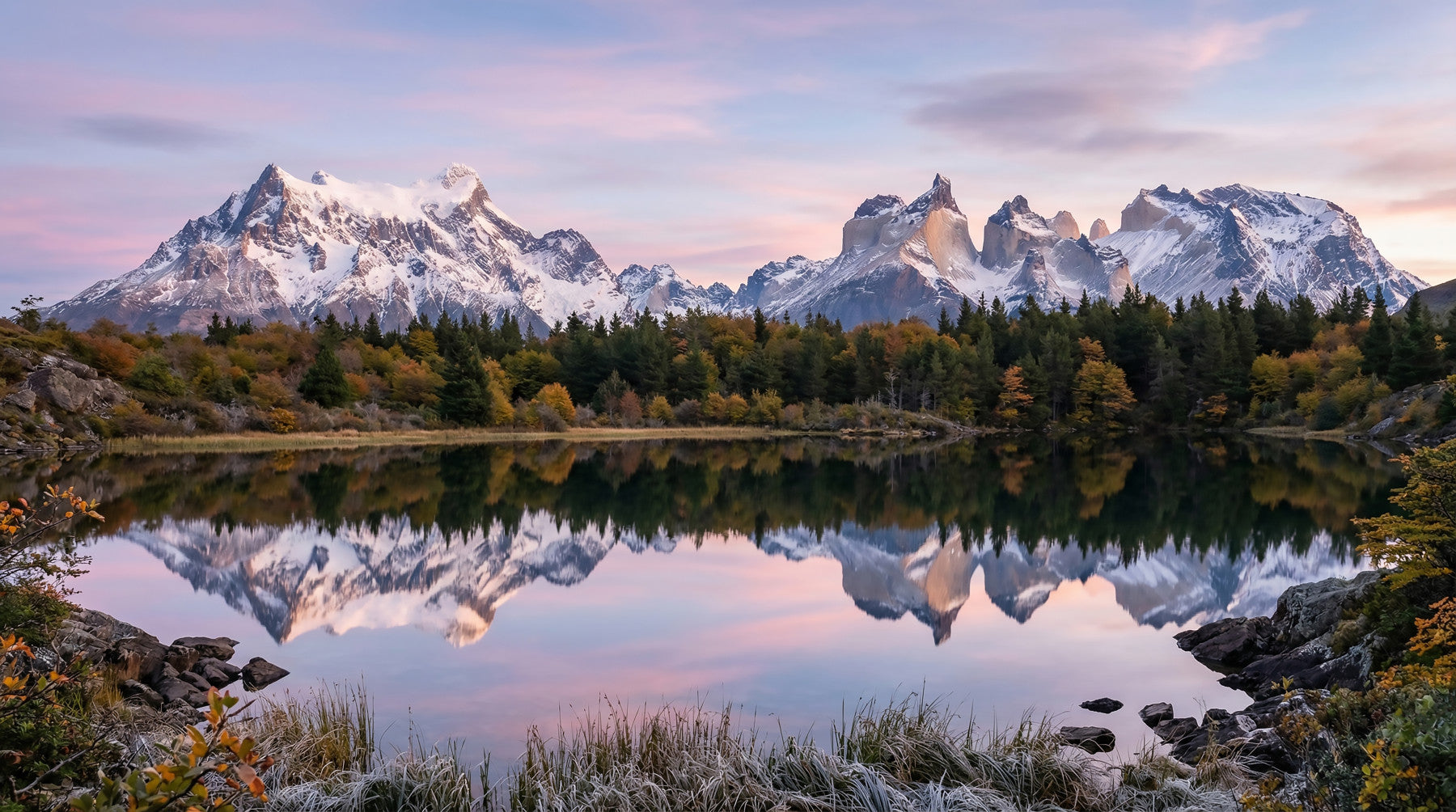 Pink Sky Mountain Reflection Wall Mural