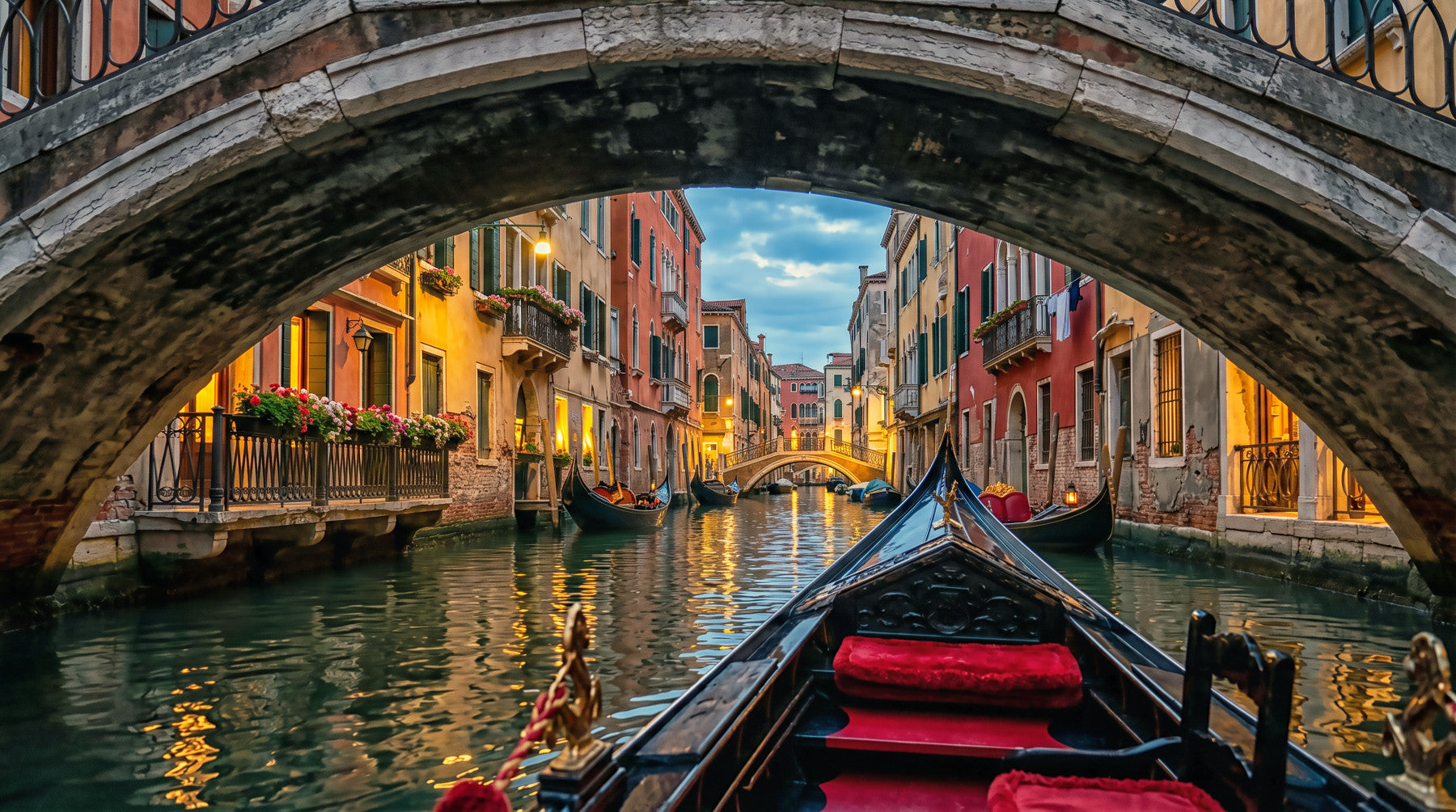 A Venice canal scene opens up the Nursery in this twilight wall mural.