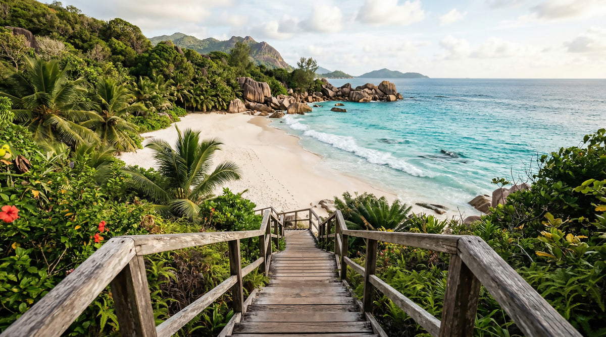 Island Steps to Turquoise Shores Wall Mural in your room