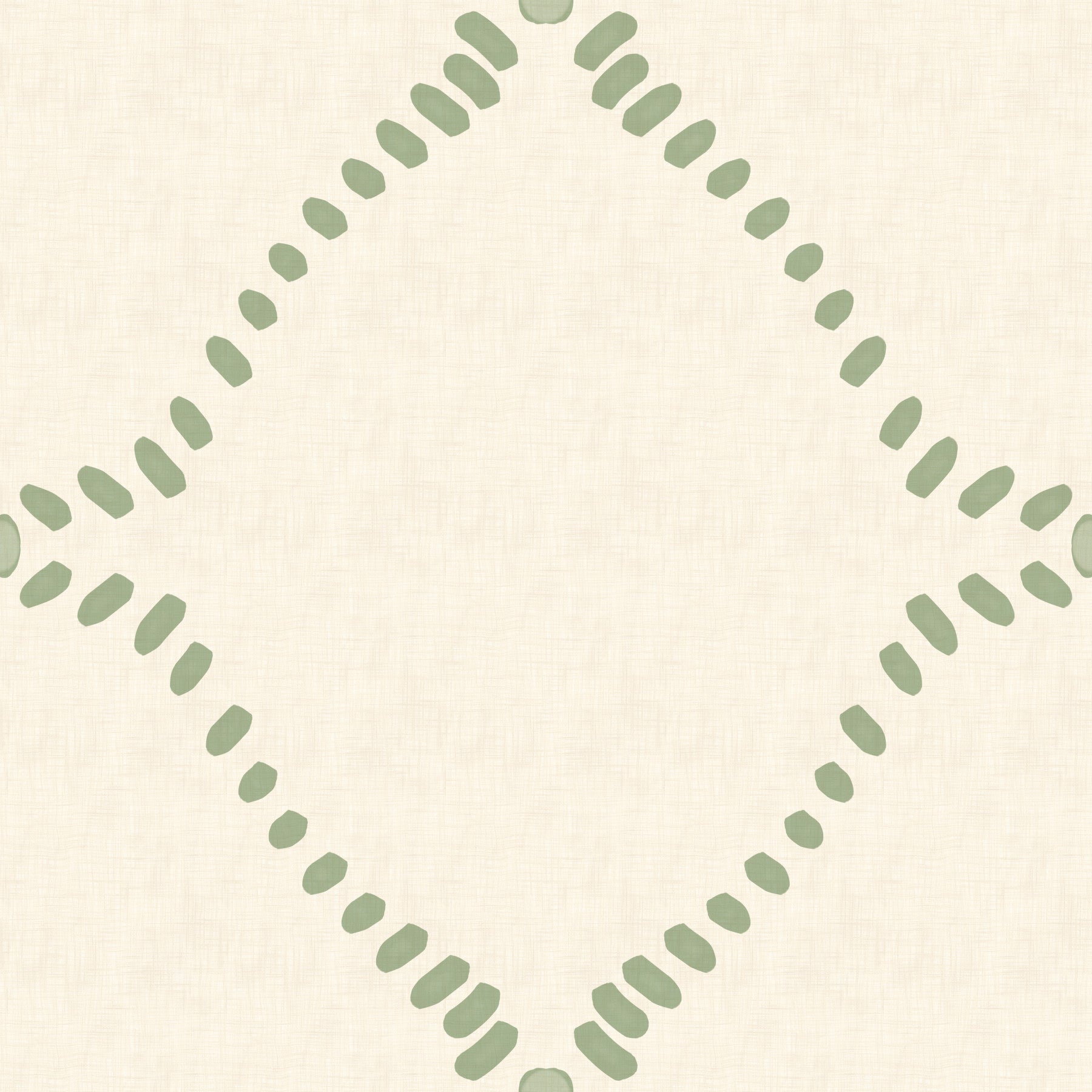 Dotted green lattice wallpaper sets a calm tone in this airy dining room