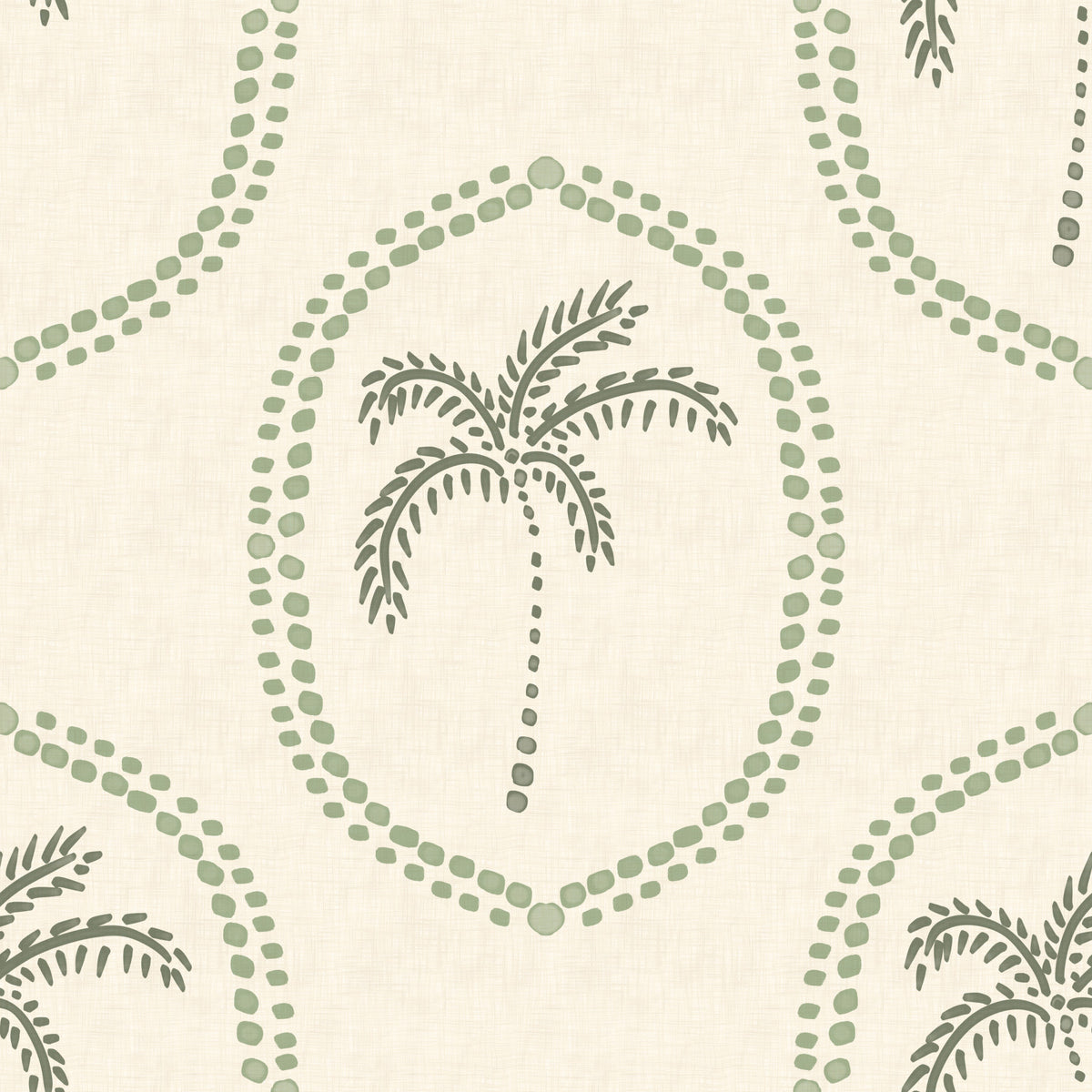 Beachy Boho Palm Oasis Costal Green Medallion Wallpaper⁠ in your room
