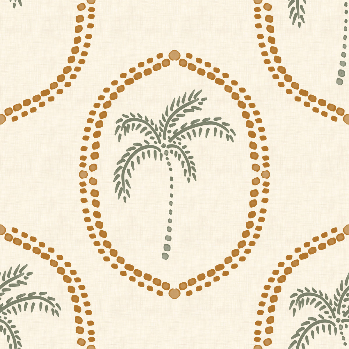 Beachy Boho Palm Oasis Golden Medallion Wallpaper⁠ in your room — zoomed