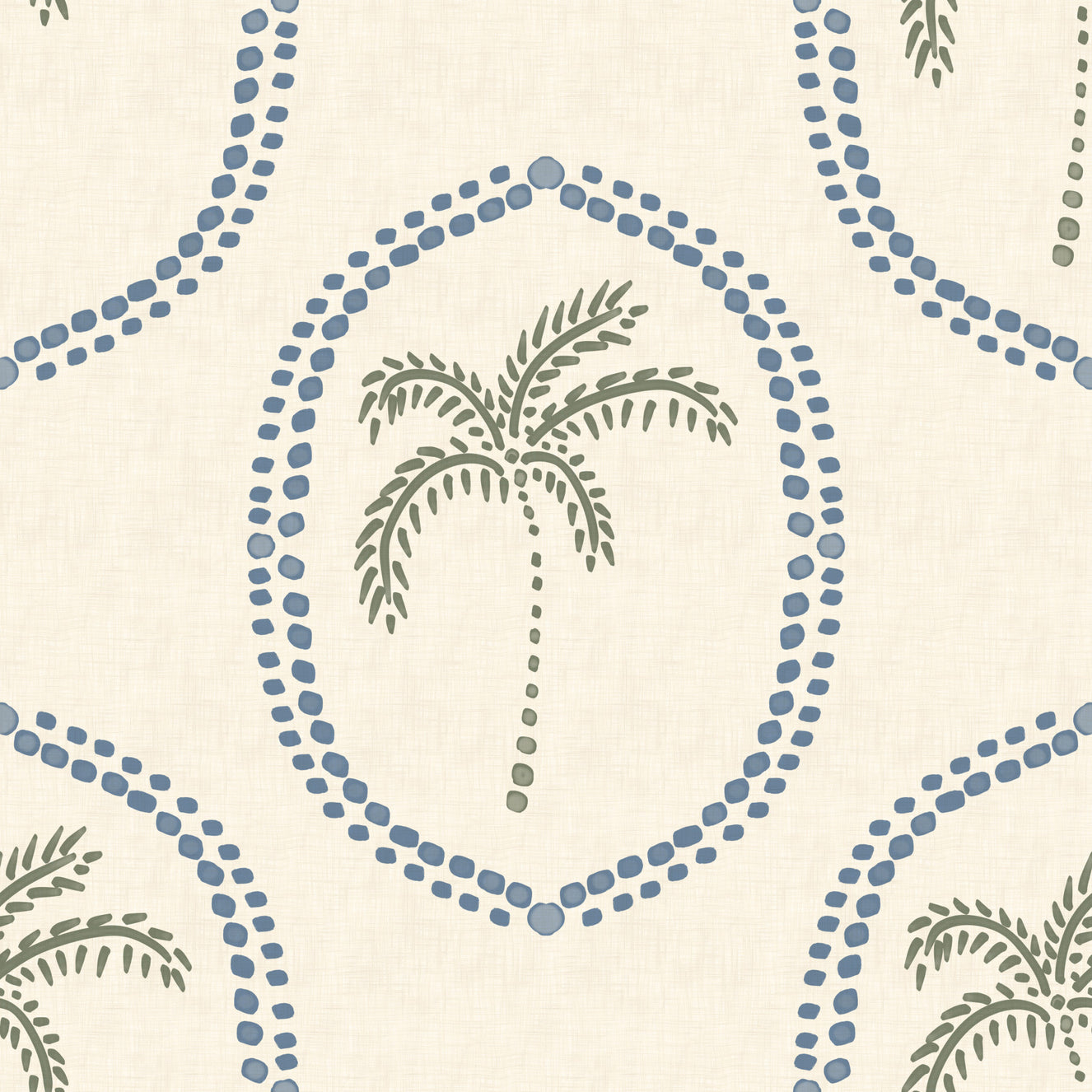 Beachy Boho Palm Oasis Slate Blue Medallion Wallpaper⁠