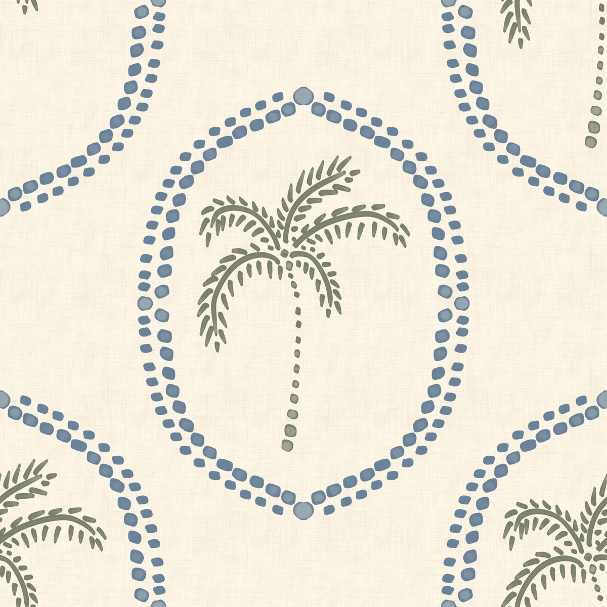 Beachy Boho Palm Oasis Slate Blue Medallion Wallpaper⁠ in your room