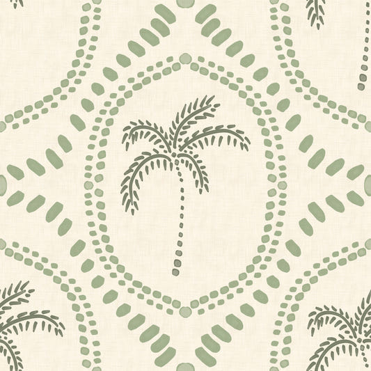 Beachy Boho Palm Oasis Costal Green Wallpaper⁠