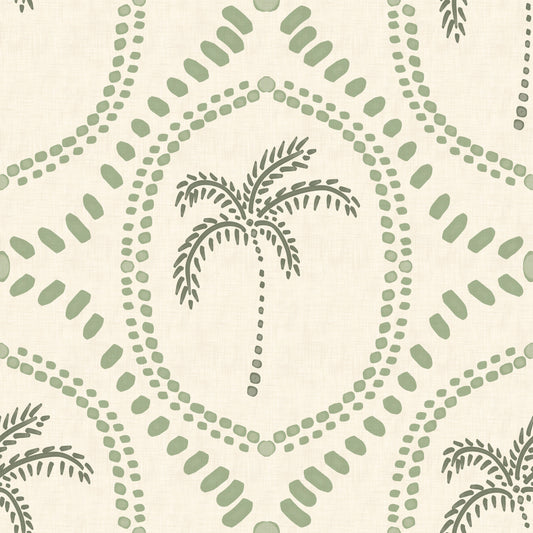 Beachy Boho Palm Oasis Costal Green Wallpaper⁠