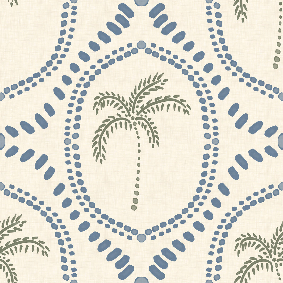 Beachy Boho Palm Oasis Slate Blue Wallpaper⁠ in your room — zoomed