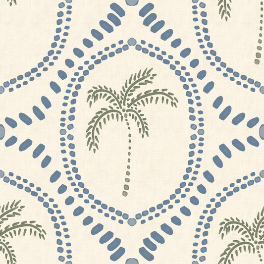 Beachy Boho Palm Oasis Slate Blue Wallpaper⁠