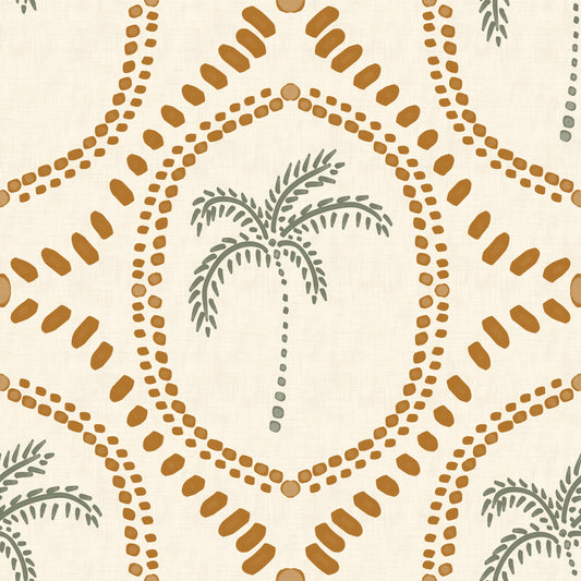Beachy Boho Palm Oasis Golden Wallpaper⁠