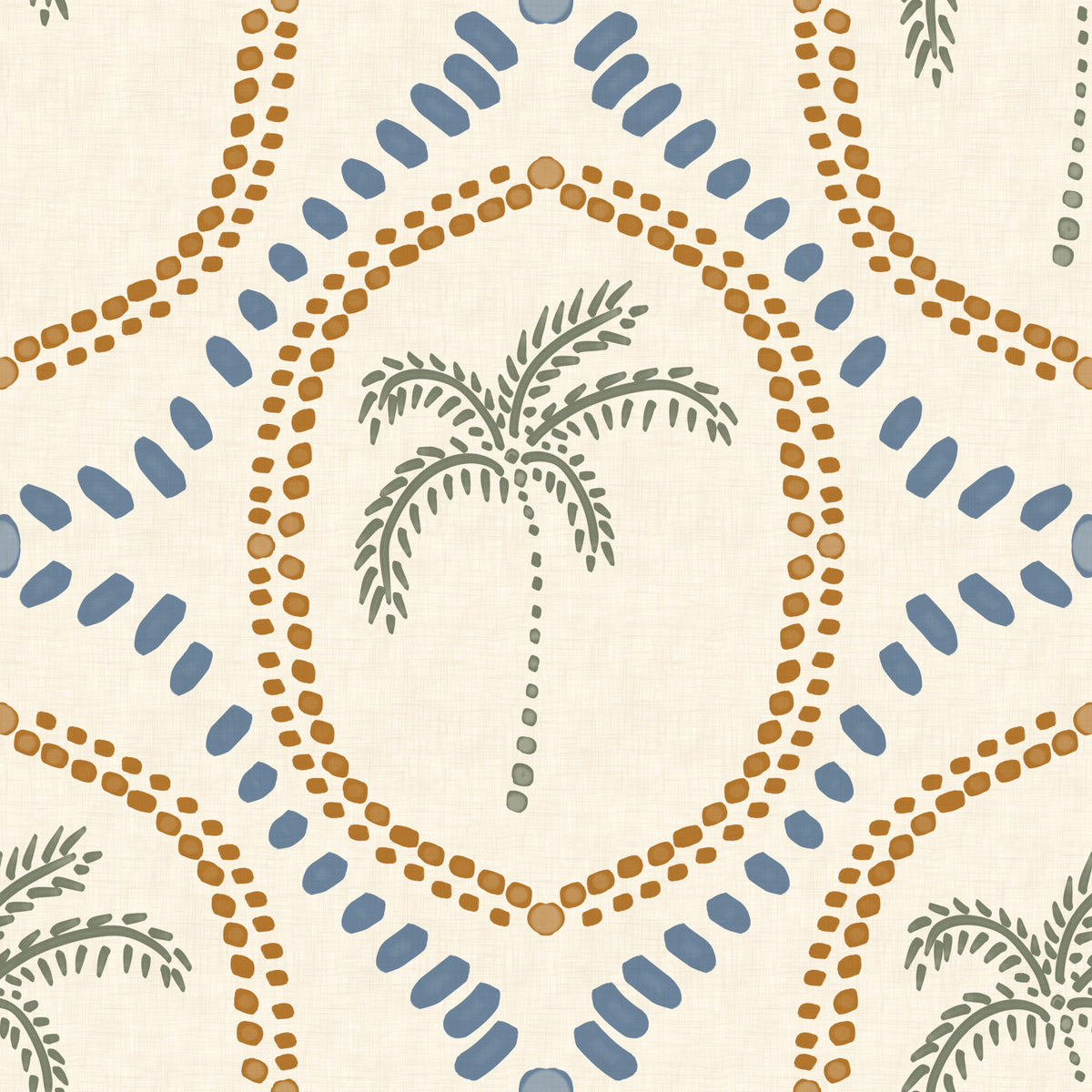 Beachy Boho Palm Oasis Golden & Slate Blue Wallpaper⁠ in your room