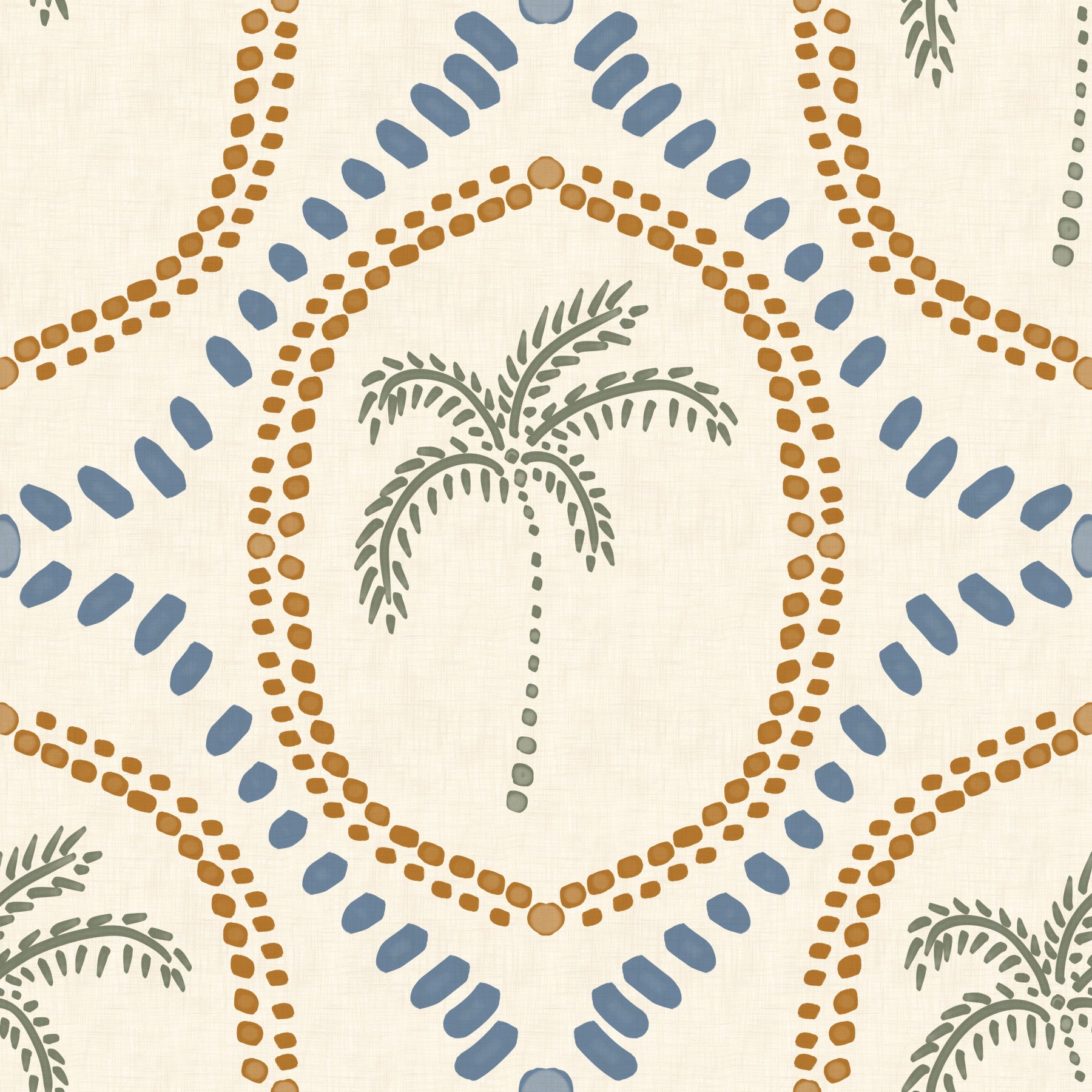 Beachy Boho Palm Oasis Golden & Slate Blue Wallpaper⁠