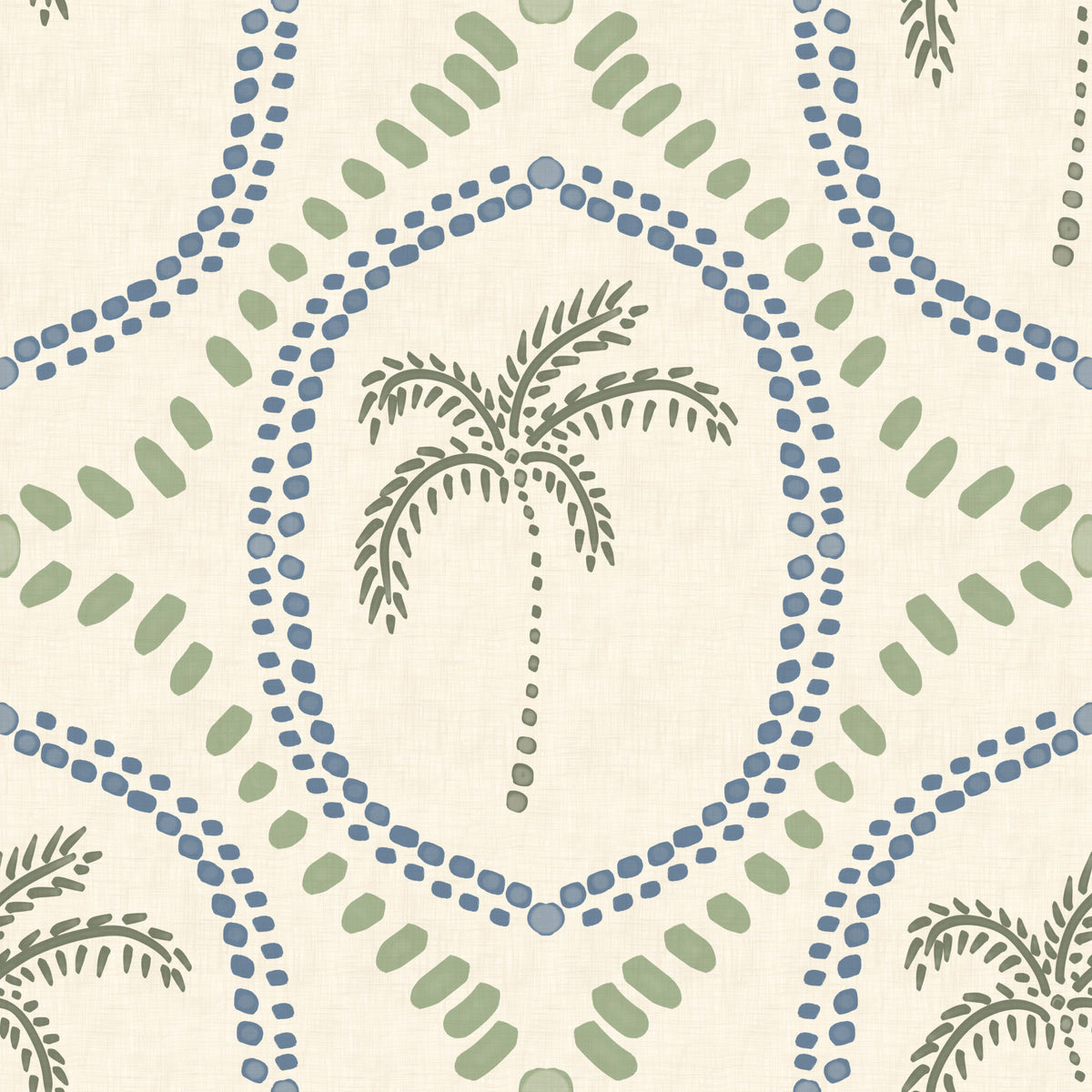 Beachy Boho Palm Oasis Slate Blue & Costal Green Wallpaper⁠