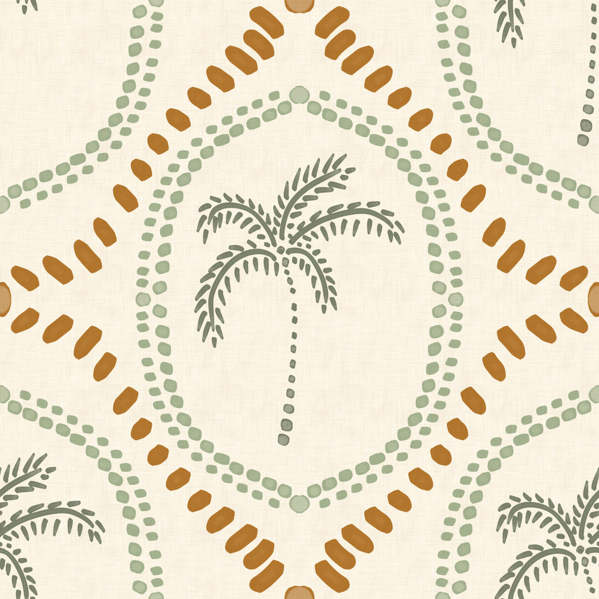 Beachy Boho Palm Oasis Costal Green & Golden Wallpaper⁠ in your room — zoomed
