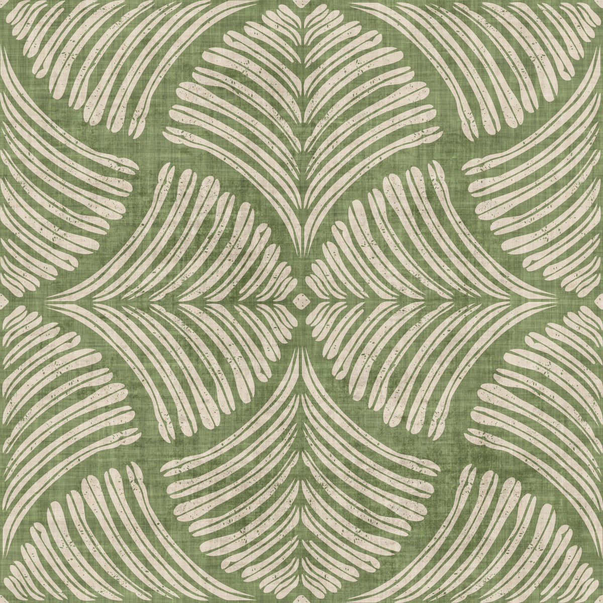 Moss Green Textured Scallops Fan Japandi Minimalist Wallpaper⁠ in your room — zoomed