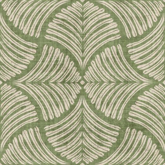 Moss Green Textured Scallops Fan Japandi Minimalist Wallpaper⁠