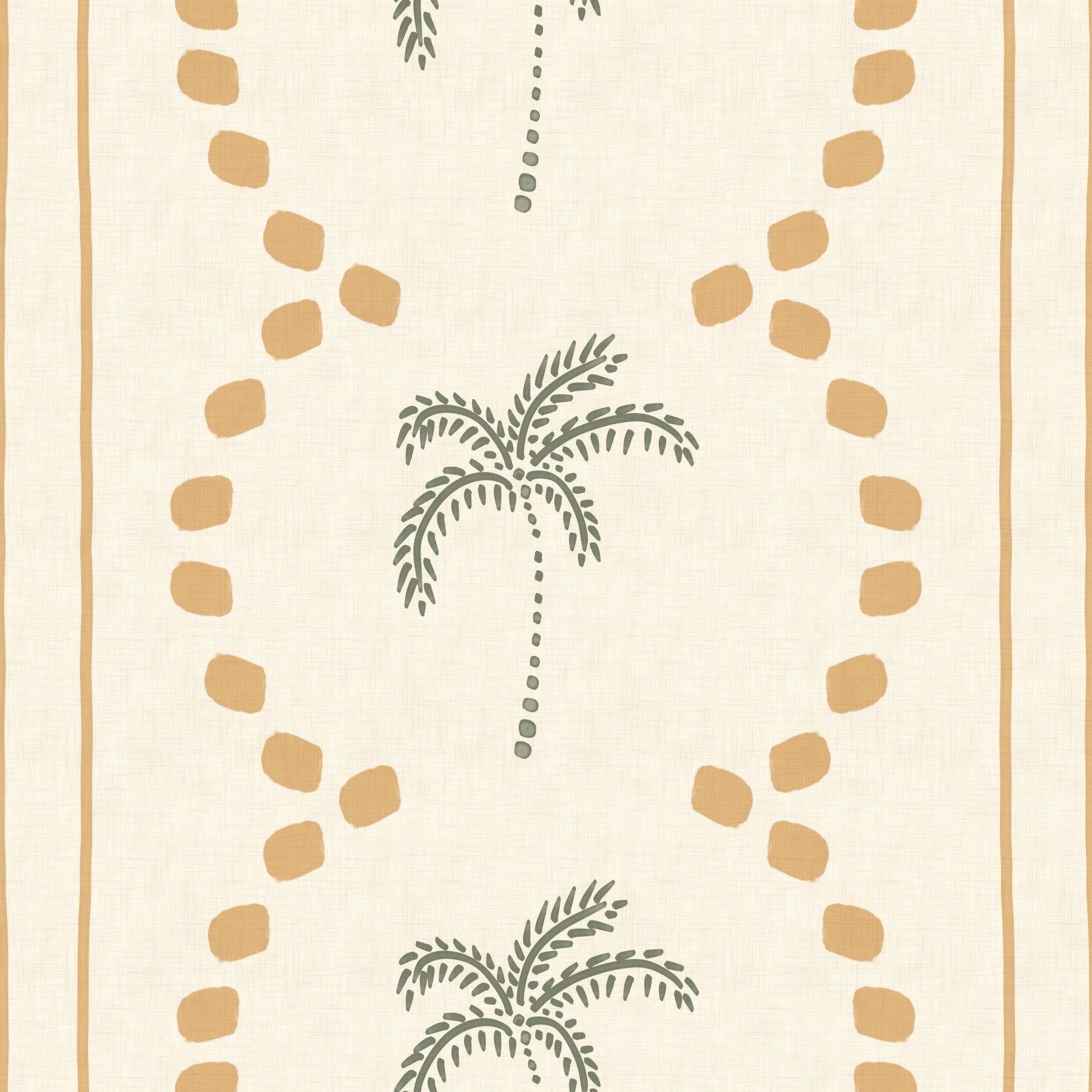 Tropical Palm Deco Stripes Sand Wallpaper applied in a bright commercial cafe setting.